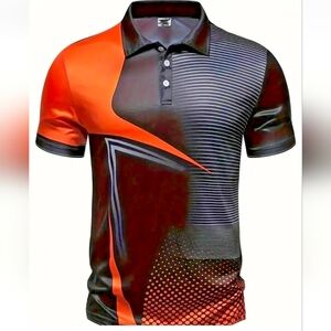 NWOT Geometric Performance Golf Polo Collared Short Sleeve Orange Black Men's XL